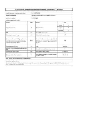 Lave-vaisselle De Dietrich DC1538QX - Encastrable 60CM