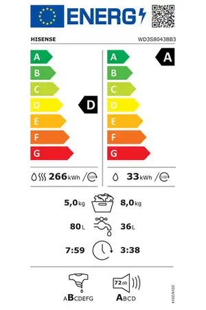 Lave-linge séchant Hisense WD3S8043BB3