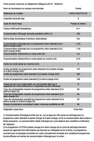 Sèche-linge Candy CSOE H9A2TCE-47