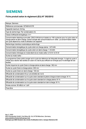 Sèche-linge Siemens WT45HVX1FR