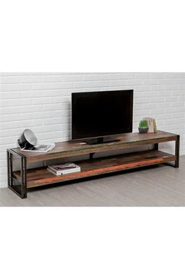 Meuble Tv En Teck Industriel Loft 200cm Marron