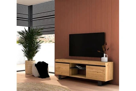 Meuble Tv Non Renseigné Meuble Tv Mod.Naturale Chêne-Noir -2 Portes Et 2 Logements-Salon-Séjour-140x40x53cm