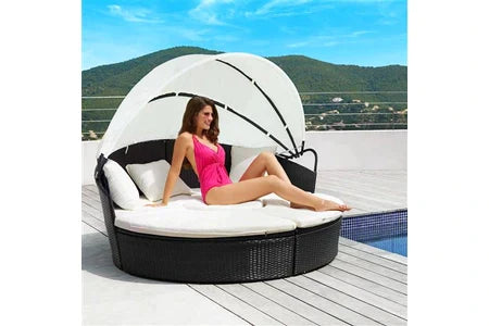 Salon De Jardin Tectake Bain De Soleil Rond Modulable Santorin - Marron Naturel