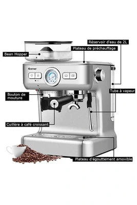 Machine À Café Encastrable Giantex Automatique Avec Broyeur À Grains-1350w- 30