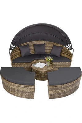 Salon De Jardin Tectake Bain De Soleil Rond Modulable Santorin - Marron Naturel