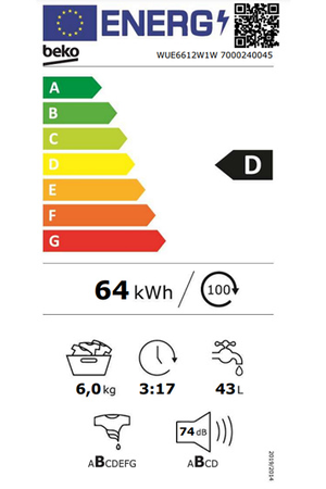 Lave-linge hublot Beko WUE6612W1W